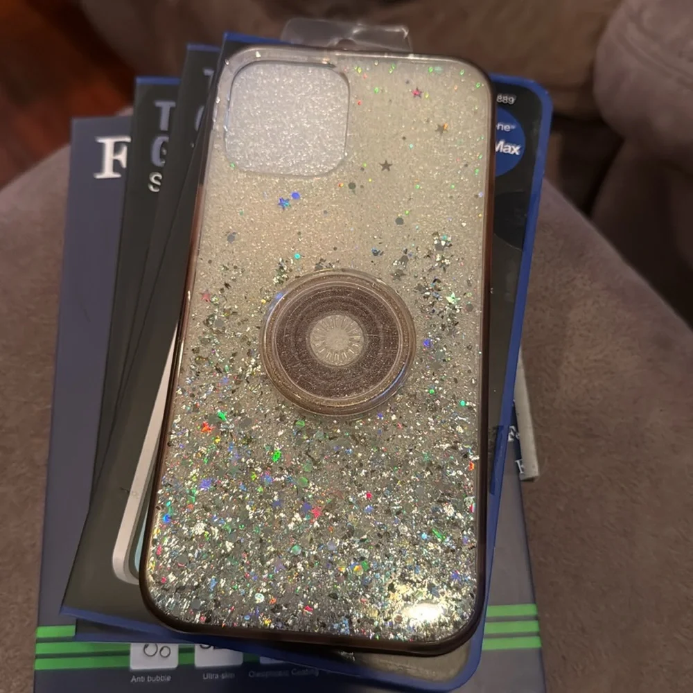 iPhone 12 Pro Max Glitter Phone Case with Tempered Glass Screen Protectors